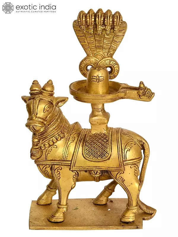 8" Nandi for Abhisheka with Shiva Linga in Brass | Handmade | Made in India