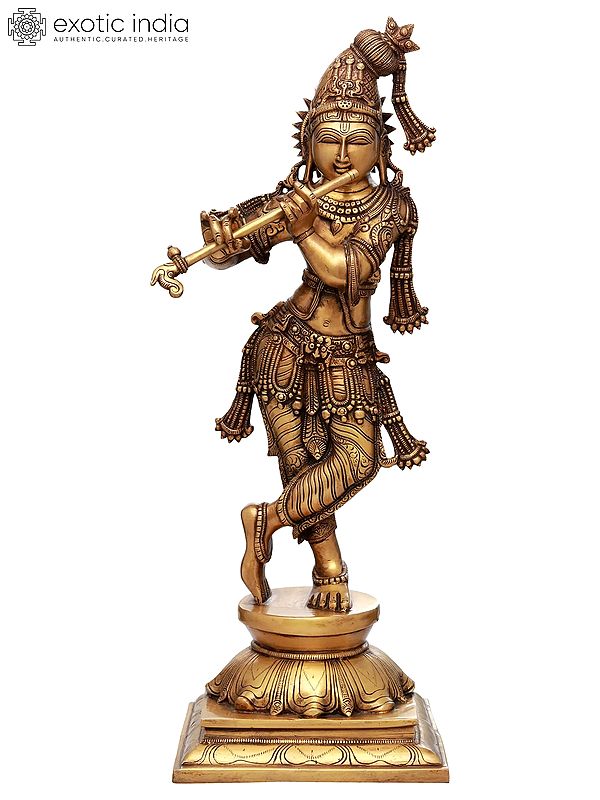 23" The Tribhanga Murari (Krishna), Plays On The Flute In Brass | Handmade | Made In India