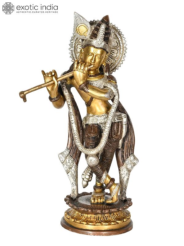 11" Brass Krishna Statue | Handmade | Made in India