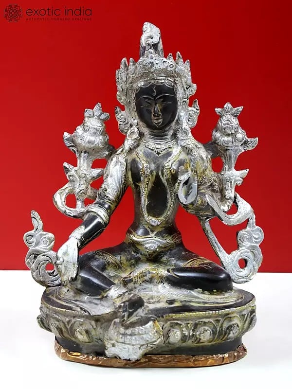 8" Tibetan Buddhist Deity Green Tara Brass Statue