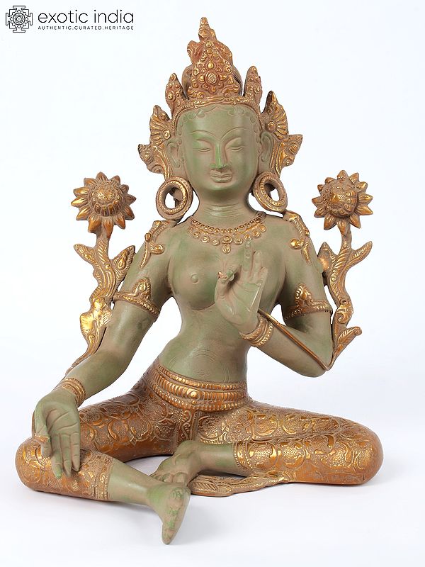 11" Tibetan Buddhist Deity Green Tara In Brass | Handmade | Made In India