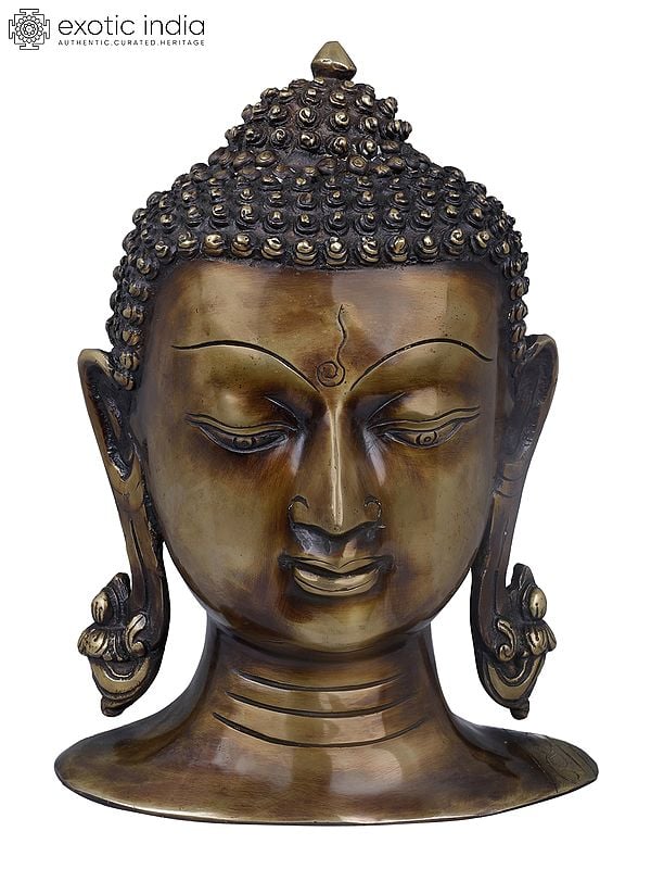 11" Tibetan Buddhist Lord Buddha Head In Brass | Handmade | Made In India