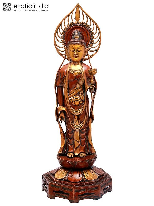 39" Large Size Kuan Yin, The Japanese Form Of Padmapani Avalokiteshvara In Brass | Handmade | Made In India