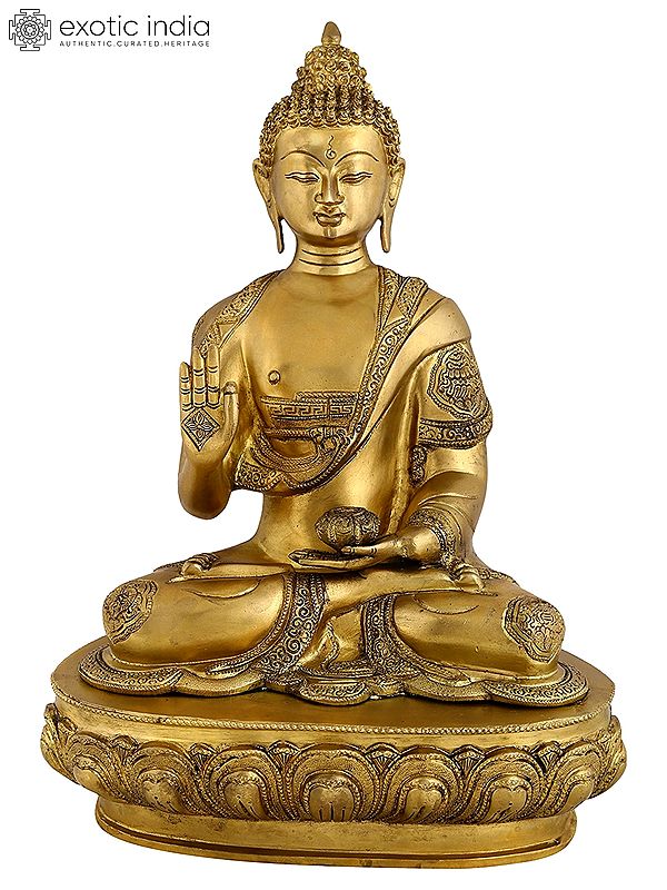 17" Seated Buddha, Glowing With Enlightenment In Brass | Handmade | Made In India