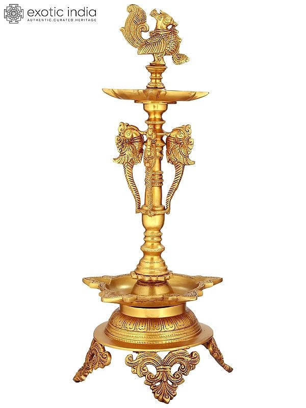 19" Ten-Wicks Mayur Lamp with Stand in Brass | Handmade | Made in India