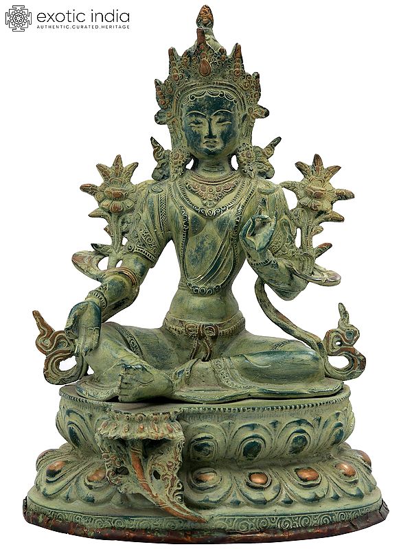 13" The Matchless Beauty Of Green Tara In Brass | Handmade | Made In India