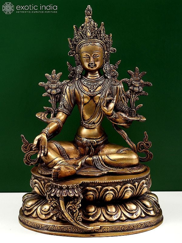 13" The Matchless Beauty Of Green Tara In Brass | Handmade | Made In India