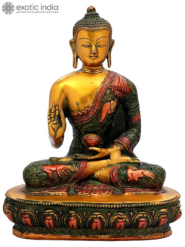 9" Tibetan Buddhist Shakyamuni Buddha in Preaching Mudra In Brass | Handmade | Made In India