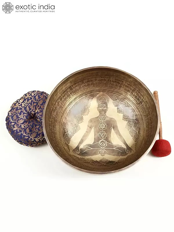 15" Super Large Superfine Tibetan Buddhist Singing Bowl with the Image of Om Buddha