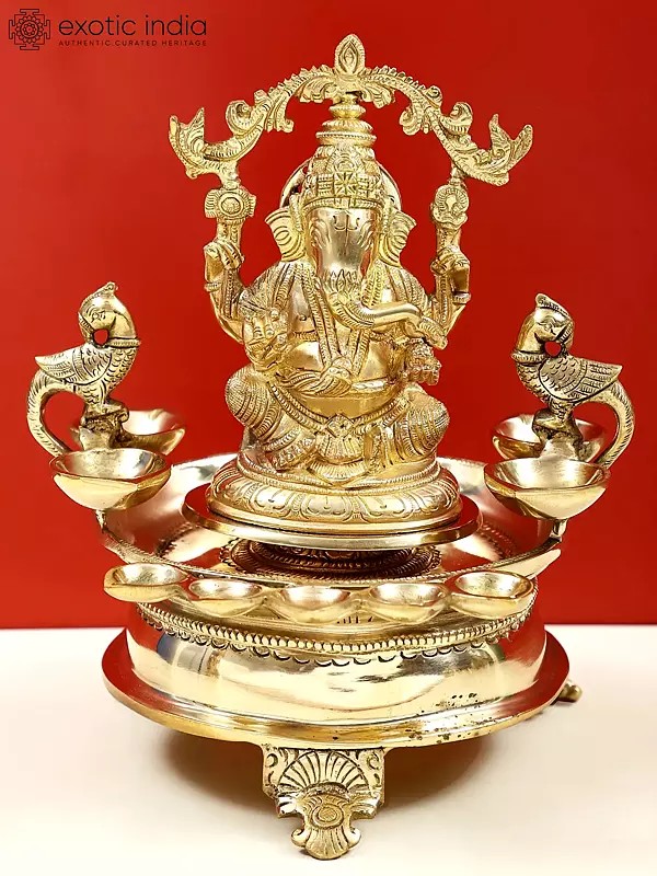 8" Brass Nine-Wick Lord Ganesha Lamp