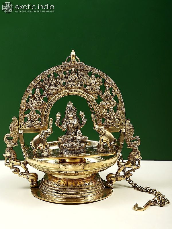 11" Brass Gajalakshmi Hanging Lamp