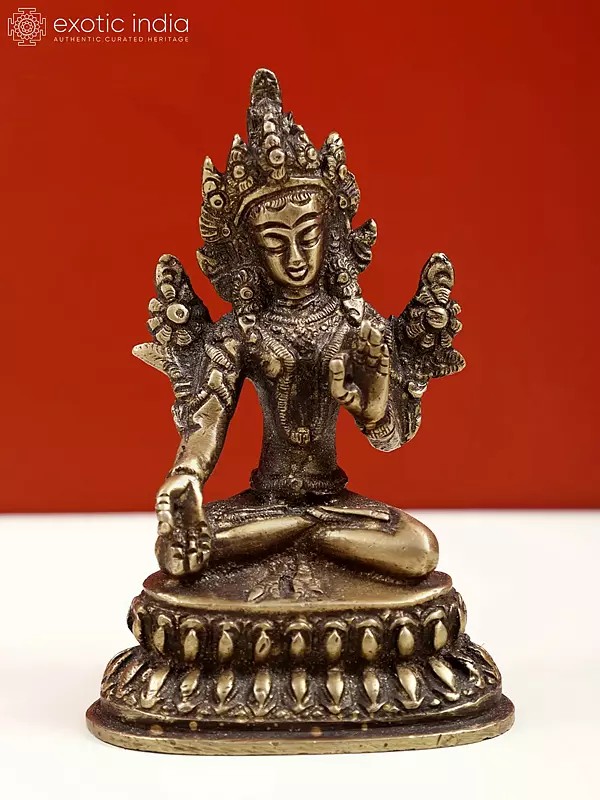 4" Small Brass Goddess White Tara Statue