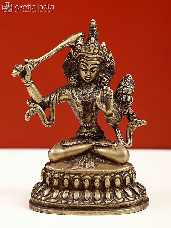 4" Small Tibetan Buddhist Deity Manjushri Brass Statue