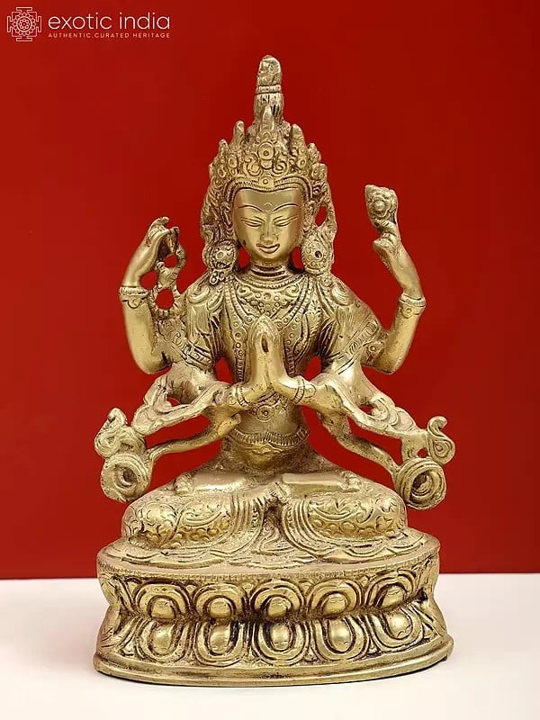 8" Tibetan Buddhist Deity Chenrezig In Brass