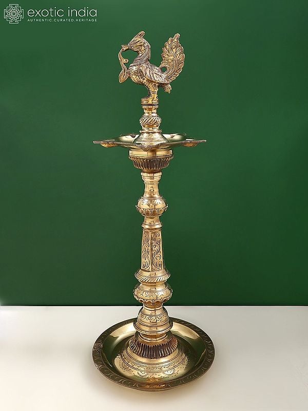 25" Brass Peacock Lamp (Annam Lamp)