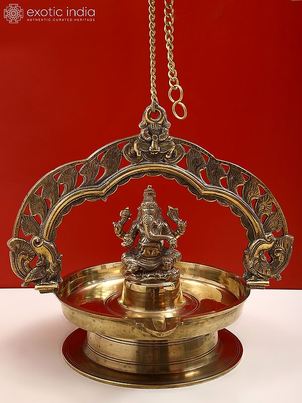 15" Brass Lord Ganesha Hanging Diya