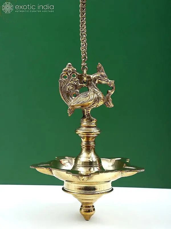 10" Brass Peacock Hanging Lamp