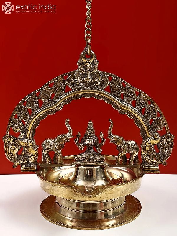 13" Brass Goddess Gaja Lakshmi Hanging Diya