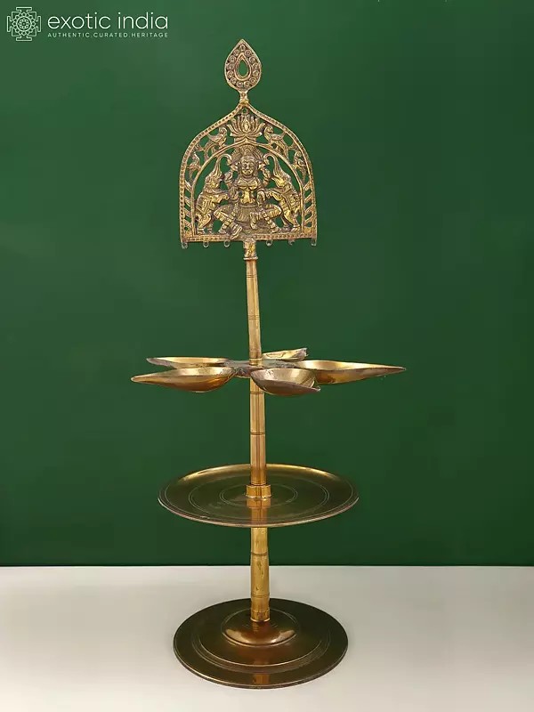 26" Brass Gaja Lakshmi Lamp