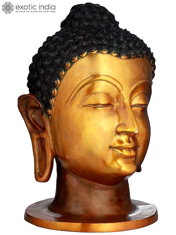 21" Large Size Buddha Head In Brass | Handmade | Made In India