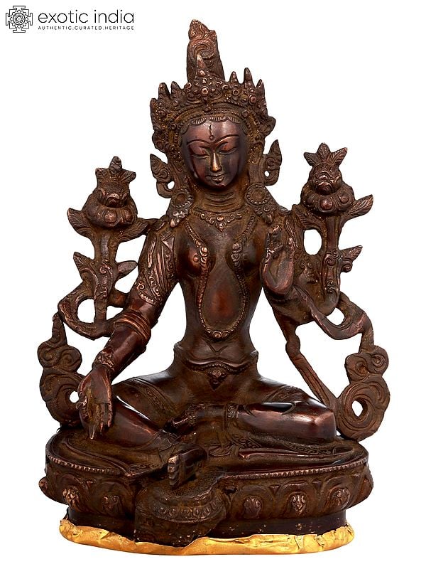 8" Tibetan Buddhist Saviour Goddess Green Tara In Brass | Handmade | Made In India