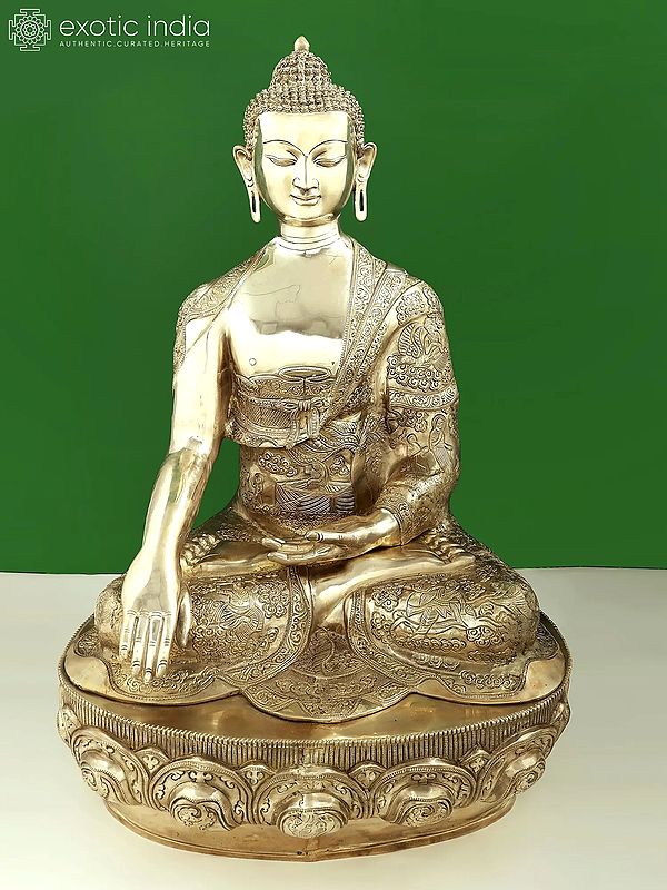 33" Superfine Large Buddha with the Life Story of Buddha Carved on the Robe