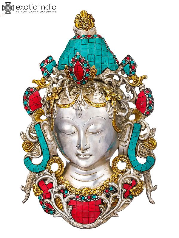 12" Brass Tibetan Buddhist Deity Tara Mask | Handmade Wall Hanging Statue | Made in India