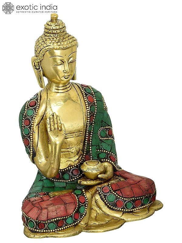 6" Vitarka Buddha, Meditative Calm On His Brow with Inlay Work In Brass | Handmade | Made In India