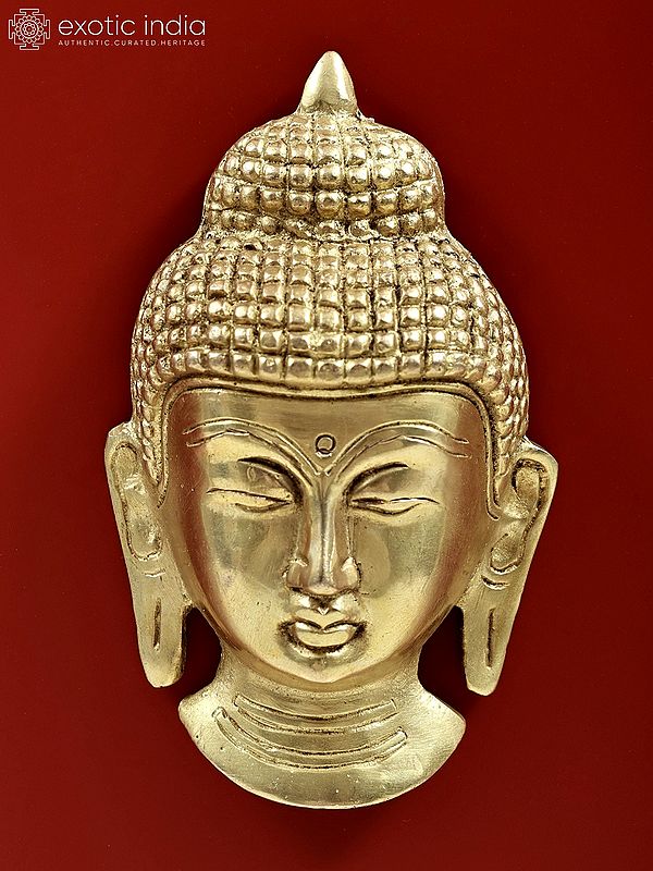 5" Handcrafted Buddha Head Idol in Brass | Wall Hanging Mask