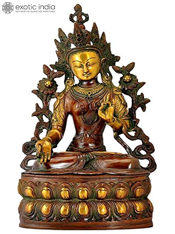 8" Tibetan Buddhist Goddess White Tara - The Goddess Who Removes All Fears In Brass | Handmade | Made In India