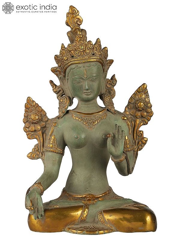 10" Tibetan Buddhist Goddess White Tara In Brass | Handmade | Made In India