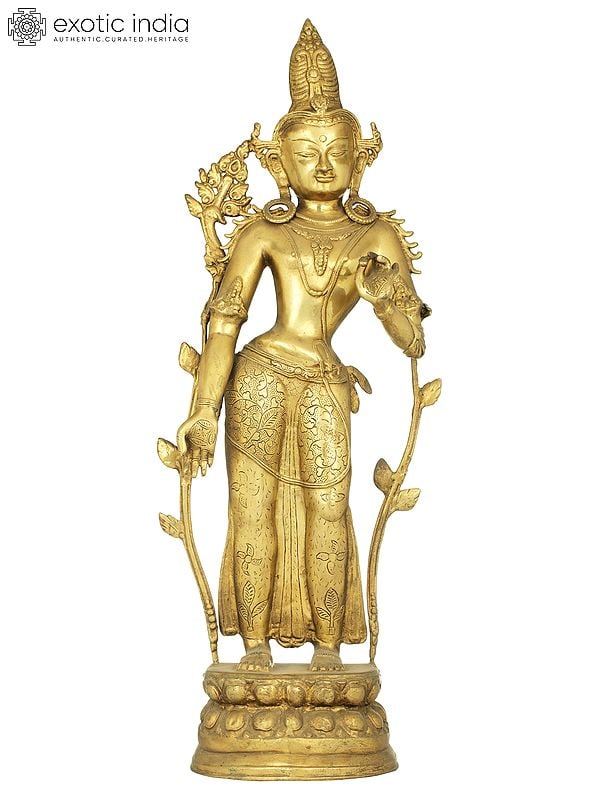 31" Padmapani Avalokiteshvara (Tibetan Buddhist Deity) In Brass | Handmade | Made In India