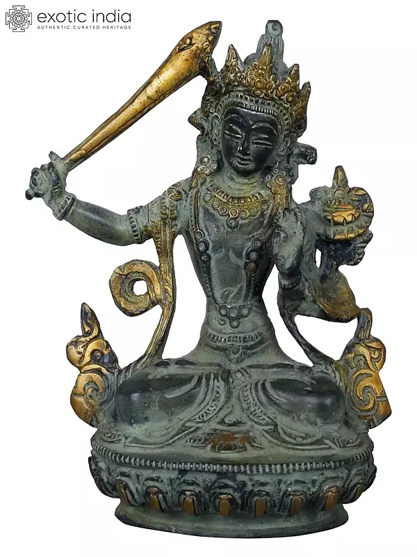 5" Brass Small Bodhisattva Goddess Manjushri Statues