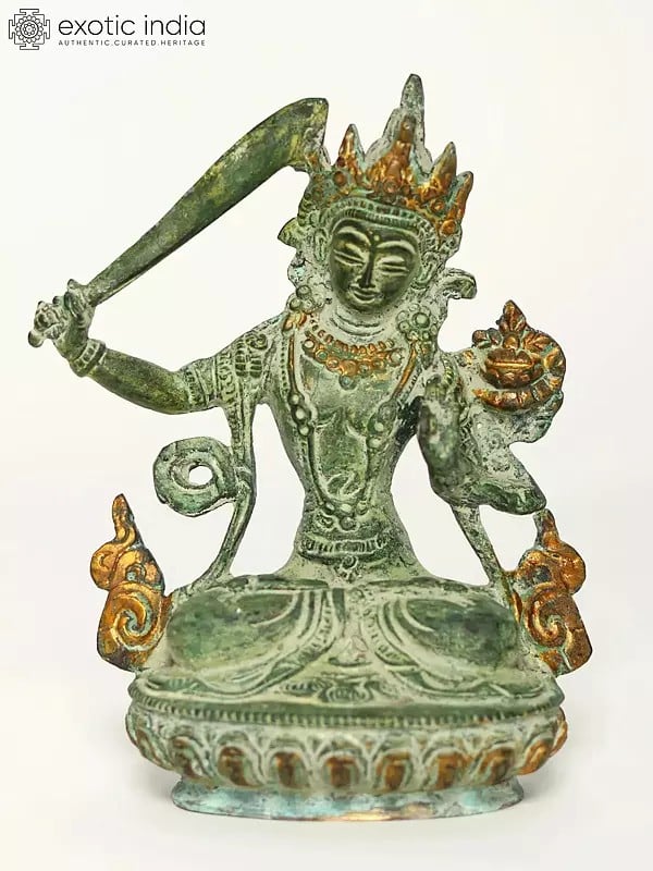 5" Brass Small Buddhist Goddess Manjushri Idol | Buddhist Deity Statues