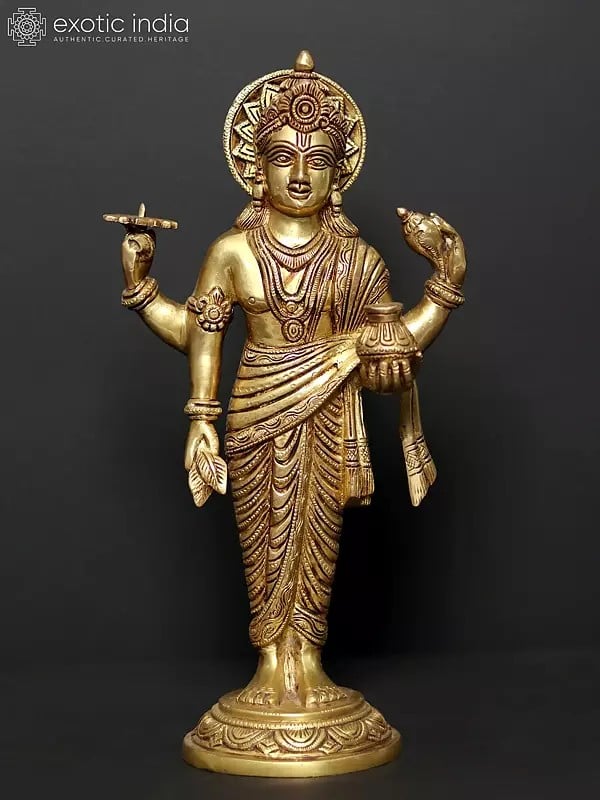 15" Dhanvantari Brass Statue - The Physician of the Gods