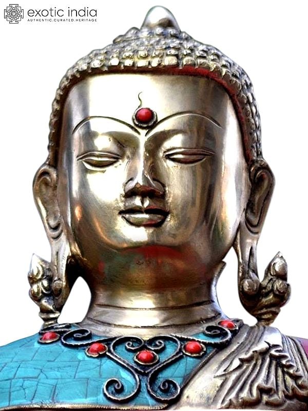 8" Tibetan Buddha Head with Inlay In Brass | Handmade | Made In India