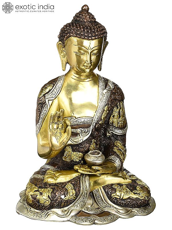 12" Tibetan Buddhist Blessing Buddha In Brass | Handmade | Made In India