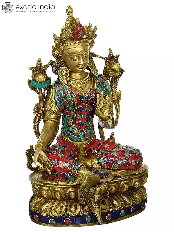 12" Goddess Green Tara (Tibetan Buddhist Deity) In Brass | Handmade | Made In India