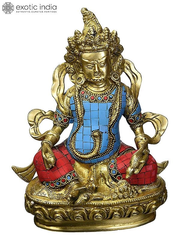 9" Tibetan Buddhist Deity Kubera In Brass | Handmade | Made In India