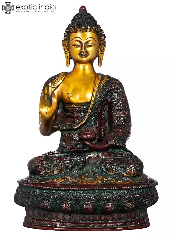 11" Tibetan Buddhist Deity Preaching Buddha In Brass | Handmade | Made In India