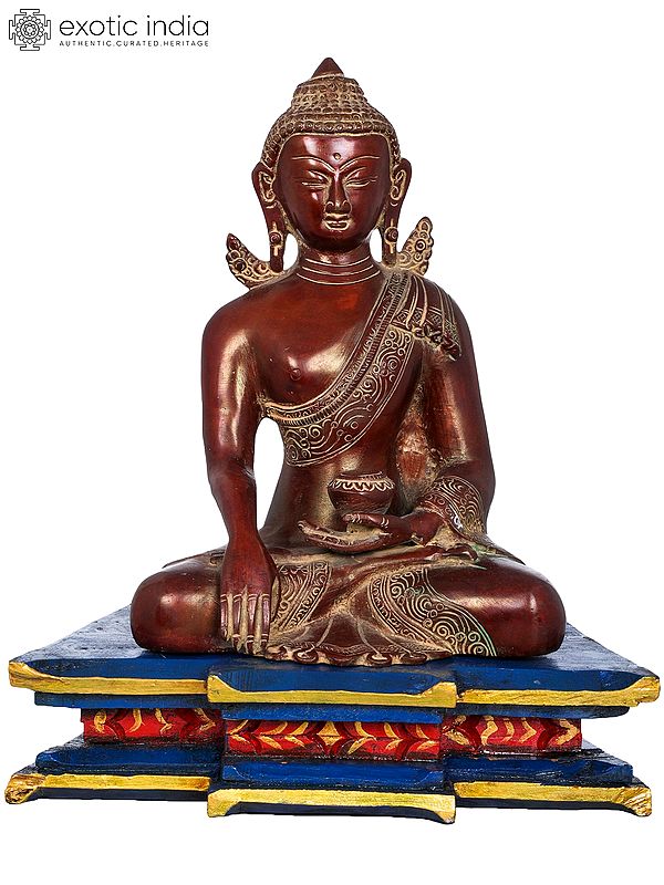 9" Lord Buddha in Earth Touching Gesture - Tibetan Buddhist In Brass | Handmade | Made In India