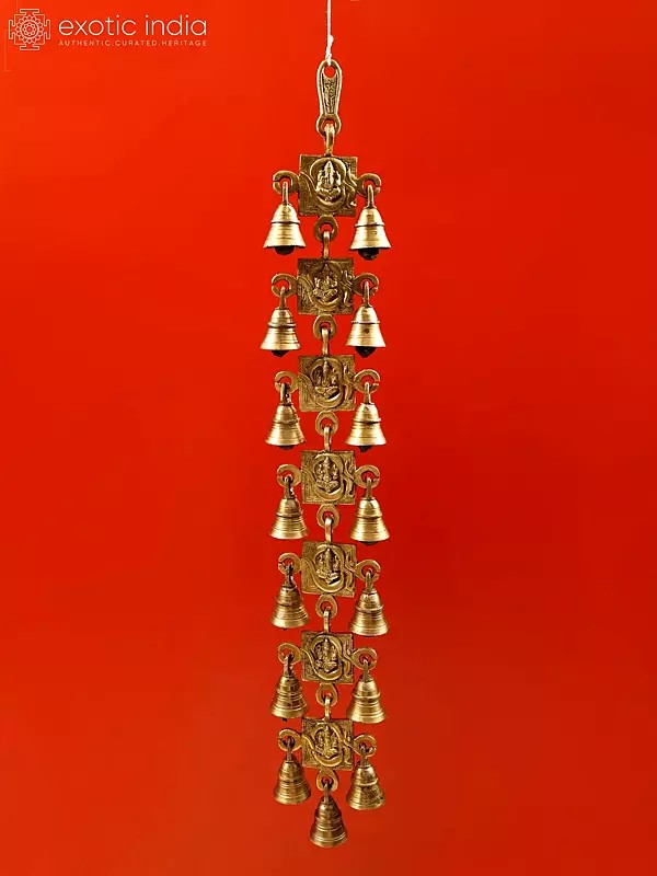 24" Ganesha in OM Wall Hanging Bells In Brass