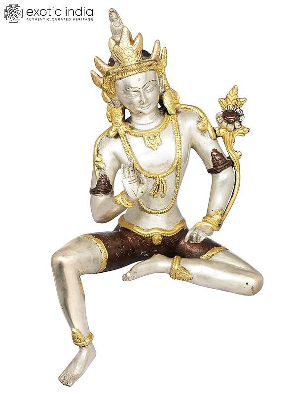 12" Edge of Desk Seated Goddess Tara - Tibetan Buddhist In Brass | Handmade | Made In India