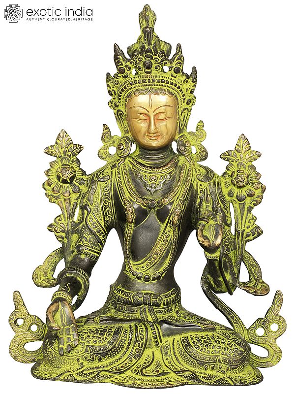 10" Goddess Green Tara Brass Statue | Handmade | Made in India