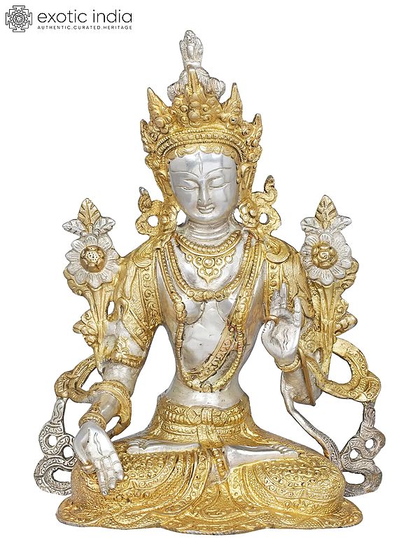 10" Seven Eyed Buddhist Goddess White Tara Brass Statue | Handmade