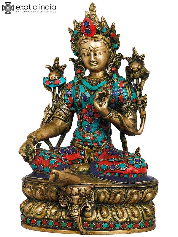 12" Tibetan Buddhist Deity Green Tara In Brass | Handmade | Made In India