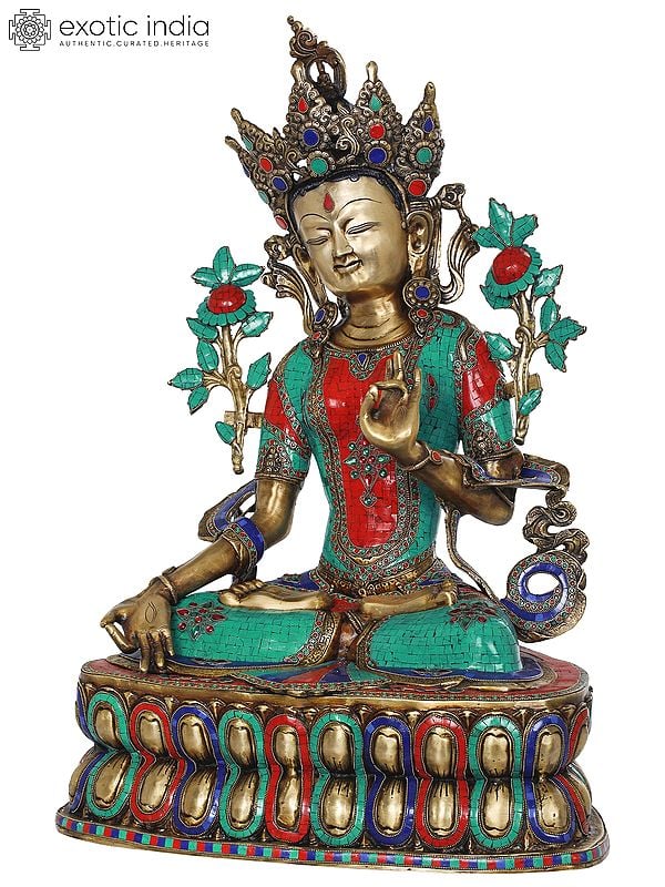 33" White Tara, The Supreme Female Deity In Tibetan Buddhism (Large Size) In Brass | Handmade | Made In India