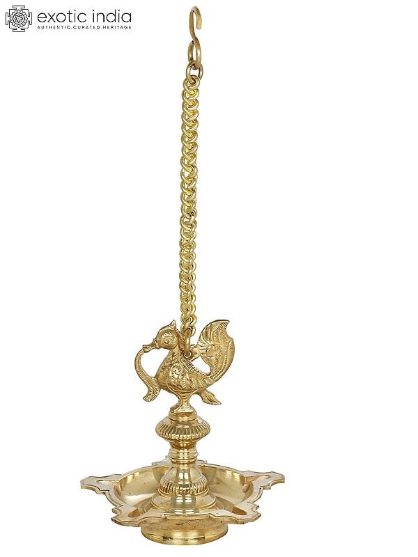 7" Roof Hanging Peacock Lamp in Brass | Handmade | Made in India