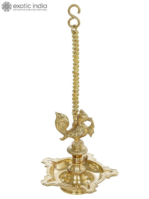 7" Roof Hanging Peacock Lamp in Brass | Handmade | Made in India