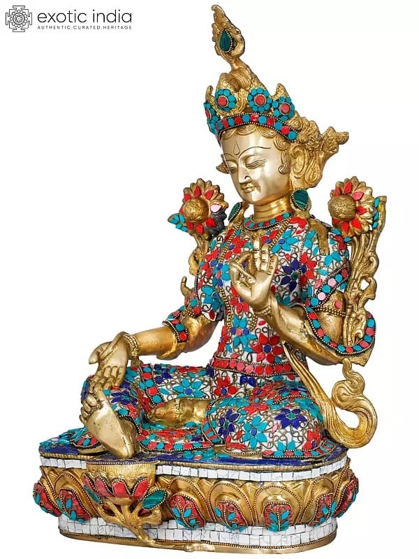 18" Tibetan Buddhist Goddess Green Tara In Brass | Handmade | Made In India